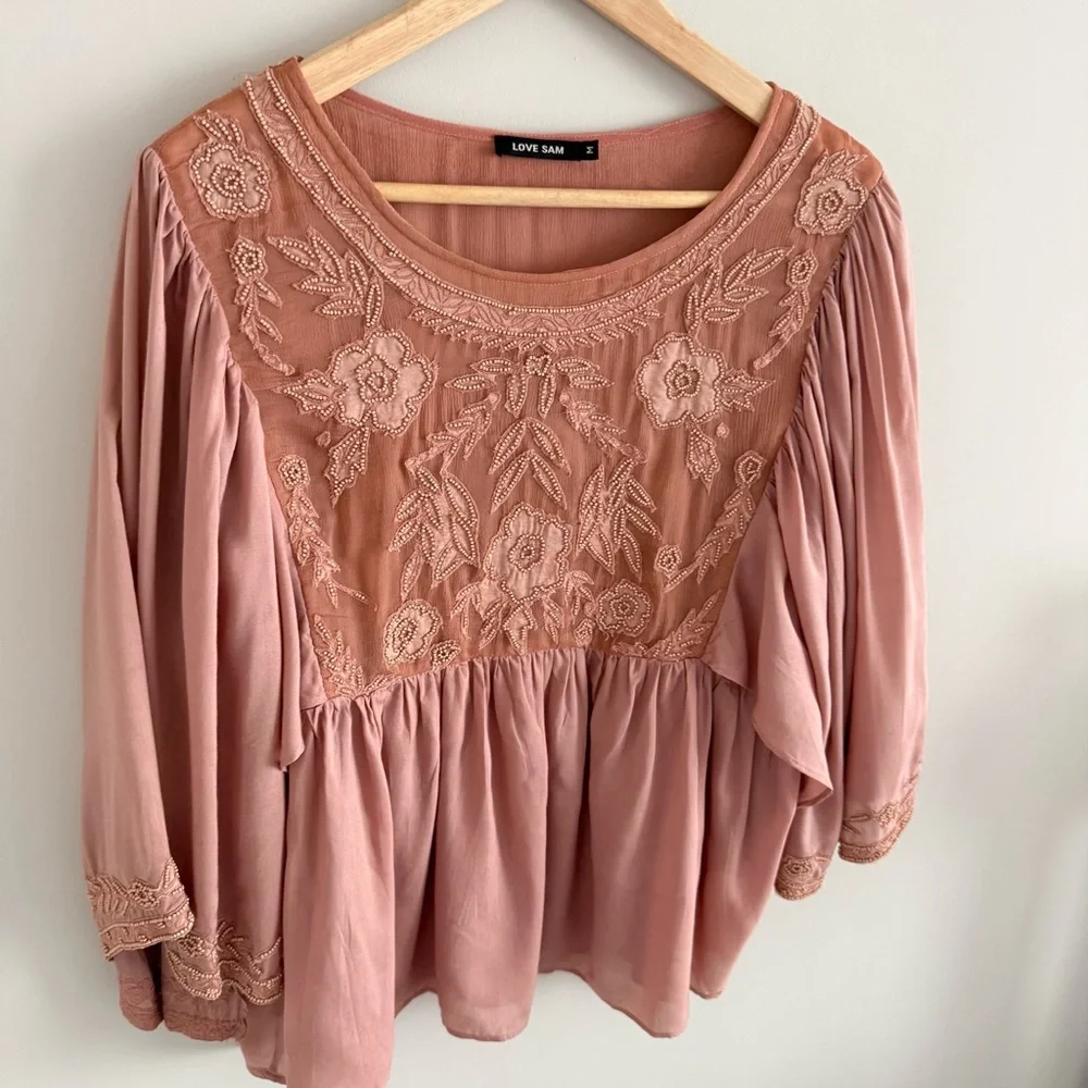 Anthropologie Love Sam Fluttered and Beaded Blouse Medium - Picture 6 of 14